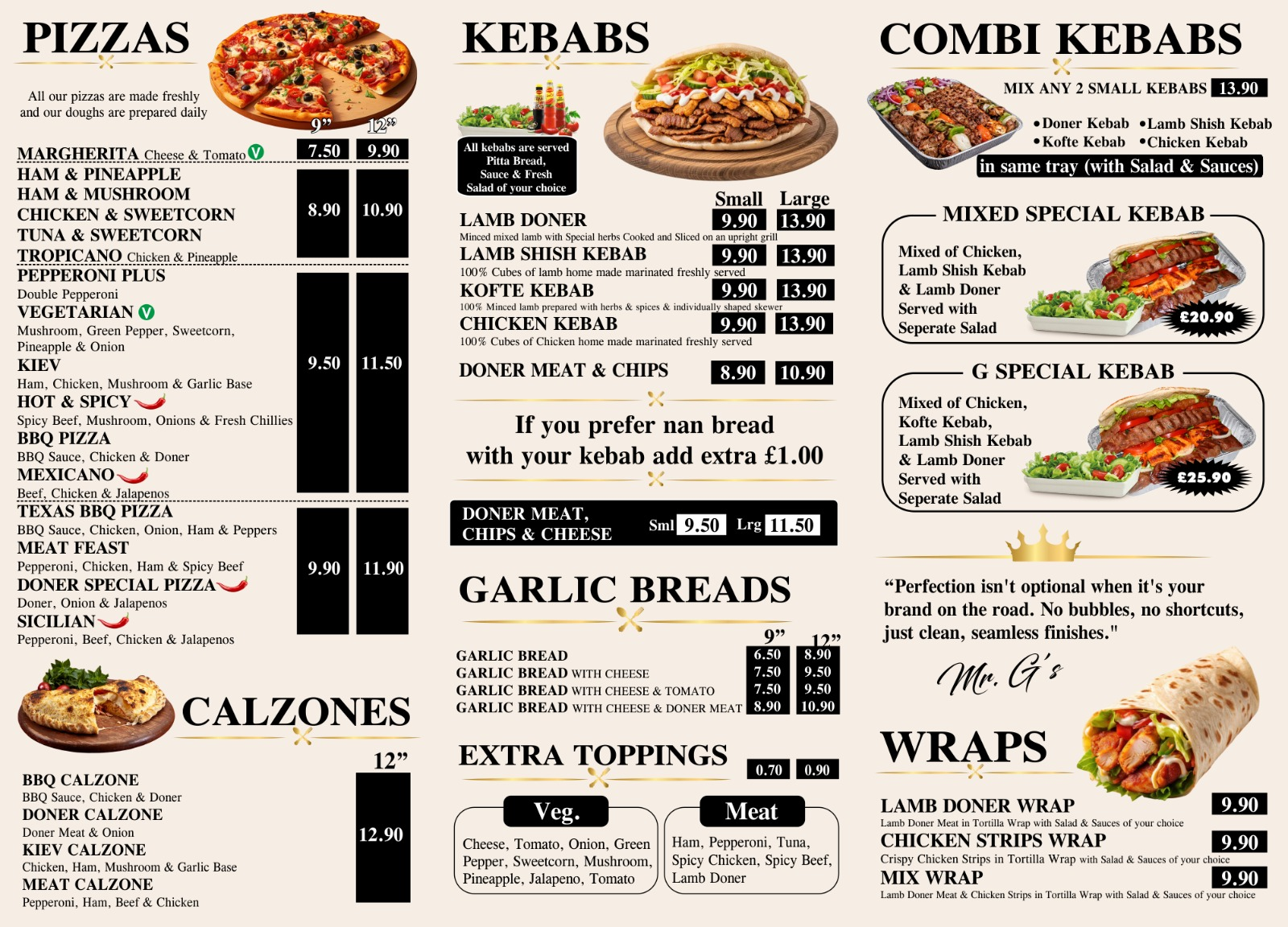 Moreton Kebab House menu board